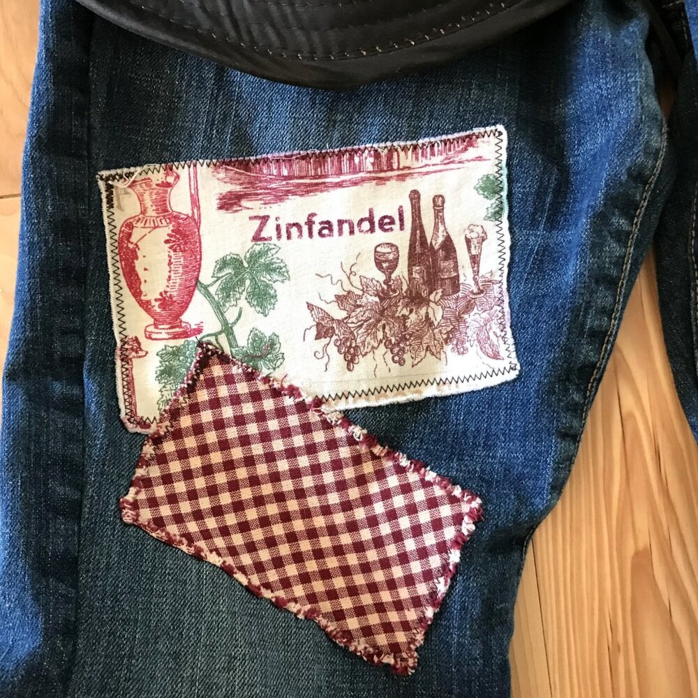 Upcycled Patchwork Jeans: Wine Theme Boho Hippie … - image 8